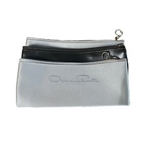 Oscar de la Renta 3-Piece Vintage Black & Grey Travel Makeup Cosmetic Case Bag